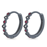 Art Deco Huggie Hoop Earrings Round Simulated CZ 925 Sterling Silver (18mm)
