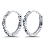 Half Eternity Hoop Earrings Simulated CZ Round 925 Sterling Silver (19mm)