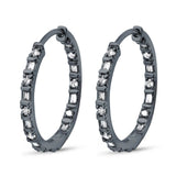 Full Eternity Simulated CZ Baguette Round Hoop Earrings 925 Sterling Silver (23mm)