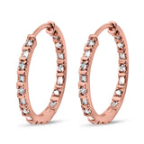 Full Eternity Simulated CZ Baguette Round Hoop Earrings 925 Sterling Silver (23mm)