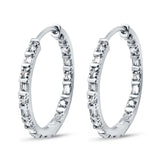 Full Eternity Simulated CZ Baguette Round Hoop Earrings 925 Sterling Silver (23mm)