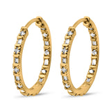 Full Eternity Simulated CZ Baguette Round Hoop Earrings 925 Sterling Silver (23mm)
