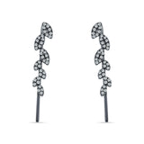 Marquise Leaf Style Fish Hook Threader Earrings Cubic Zirconia 925 Sterling Silver