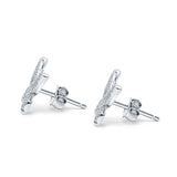 Butterfly Stud Earrings Simulated Cubic Zirconia 925 Sterling Silver (14mm)