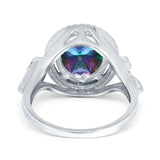 Oval Accent Wedding Engagement Ring Simulated Cubic Zirconia 925 Sterling Silver