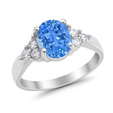 Solitaire Oval Three Stone Simulated Cubic Zirconia 925 Sterling Silver