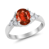 Solitaire Oval Three Stone Simulated Cubic Zirconia 925 Sterling Silver