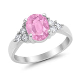 Solitaire Oval Three Stone Simulated Cubic Zirconia 925 Sterling Silver
