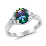 Solitaire Oval Three Stone Simulated Cubic Zirconia 925 Sterling Silver