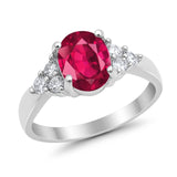 Solitaire Oval Three Stone Simulated Cubic Zirconia 925 Sterling Silver