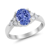 Solitaire Oval Three Stone Simulated Cubic Zirconia 925 Sterling Silver