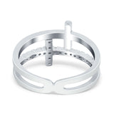 Sideways Cross Ring Round Simulated Cubic Zirconia 925 Sterling Silver