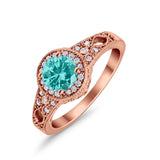 Solitaire Halo Wedding Ring Round Simulated Cubic Zirconia 925 Sterling Silver