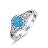 Solitaire Halo Wedding Ring Round Simulated Cubic Zirconia 925 Sterling Silver