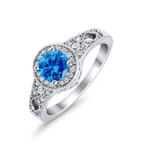 Solitaire Halo Wedding Ring Round Simulated Cubic Zirconia 925 Sterling Silver