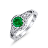 Solitaire Halo Wedding Ring Round Simulated Cubic Zirconia 925 Sterling Silver