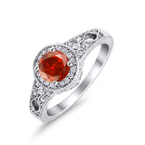 Solitaire Halo Wedding Ring Round Simulated Cubic Zirconia 925 Sterling Silver