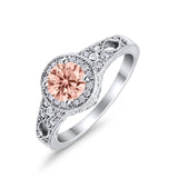 Solitaire Halo Wedding Ring Round Simulated Cubic Zirconia 925 Sterling Silver