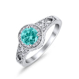Solitaire Halo Wedding Ring Round Simulated Cubic Zirconia 925 Sterling Silver