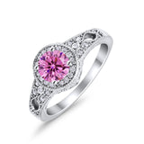 Solitaire Halo Wedding Ring Round Simulated Cubic Zirconia 925 Sterling Silver