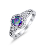 Solitaire Halo Wedding Ring Round Simulated Cubic Zirconia 925 Sterling Silver
