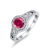 Solitaire Halo Wedding Ring Round Simulated Cubic Zirconia 925 Sterling Silver