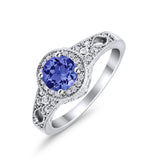 Solitaire Halo Wedding Ring Round Simulated Cubic Zirconia 925 Sterling Silver