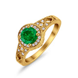 Solitaire Halo Wedding Ring Round Simulated Cubic Zirconia 925 Sterling Silver