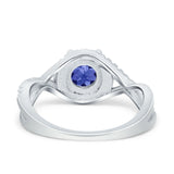 Halo Wedding Engagement Ring Infinity Twisted Shank Round Simulated Cubic Zirconia 925 Sterling Silver