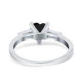 Heart Promise Ring Baguette Simulated Cubic Zirconia 925 Sterling Silver