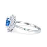 Halo Engagement Ring Vintage Round Simulated Cubic Zirconia 925 Sterling Silver
