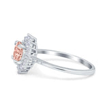 Halo Engagement Ring Vintage Round Simulated Cubic Zirconia 925 Sterling Silver