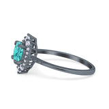 Halo Engagement Ring Vintage Round Simulated Cubic Zirconia 925 Sterling Silver