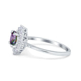 Halo Engagement Ring Vintage Round Simulated Cubic Zirconia 925 Sterling Silver