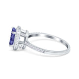 Halo Vintage Oval Engagement Ring Simulated Cubic Zirconia 925 Sterling Silver