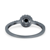 Petite Dainty Halo Ring Round Simulated Cubic Zirconia 925 Sterling Silver