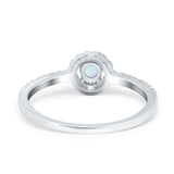 Petite Dainty Halo Ring Round Simulated Cubic Zirconia 925 Sterling Silver