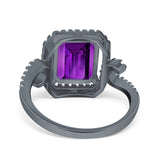 Halo Radiant Cut Wedding Engagement Ring Round Simulated Cubic Zirconia 925 Sterling Silver