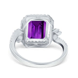 Halo Radiant Cut Wedding Engagement Ring Round Simulated Cubic Zirconia 925 Sterling Silver