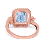 Halo Radiant Cut Wedding Engagement Ring Round Simulated Cubic Zirconia 925 Sterling Silver