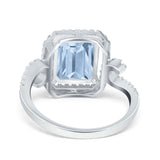 Halo Radiant Cut Wedding Engagement Ring Round Simulated Cubic Zirconia 925 Sterling Silver