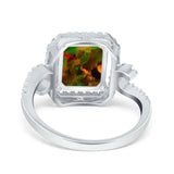 Halo Radiant Cut Wedding Engagement Ring Round Simulated Cubic Zirconia 925 Sterling Silver