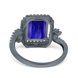 Halo Radiant Cut Wedding Engagement Ring Round Simulated Cubic Zirconia 925 Sterling Silver