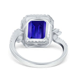 Halo Radiant Cut Wedding Engagement Ring Round Simulated Cubic Zirconia 925 Sterling Silver