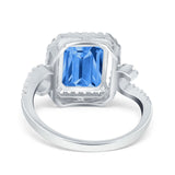 Halo Radiant Cut Wedding Engagement Ring Round Simulated Cubic Zirconia 925 Sterling Silver