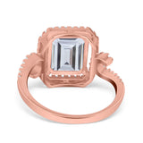 Halo Radiant Cut Wedding Engagement Ring Round Simulated Cubic Zirconia 925 Sterling Silver