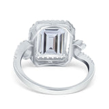 Halo Radiant Cut Wedding Engagement Ring Round Simulated Cubic Zirconia 925 Sterling Silver