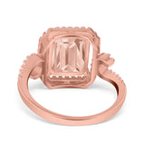 Halo Radiant Cut Wedding Engagement Ring Round Simulated Cubic Zirconia 925 Sterling Silver