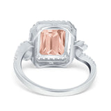 Halo Radiant Cut Wedding Engagement Ring Round Simulated Cubic Zirconia 925 Sterling Silver