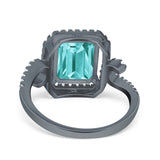 Halo Radiant Cut Wedding Engagement Ring Round Simulated Cubic Zirconia 925 Sterling Silver